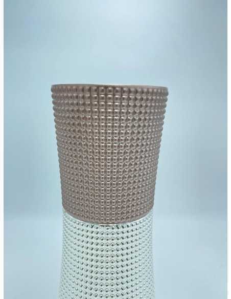 Vaso centrotavola in vetro rosa cipria e argento 999, collezione Quadri | Argenesi -ARGENESI