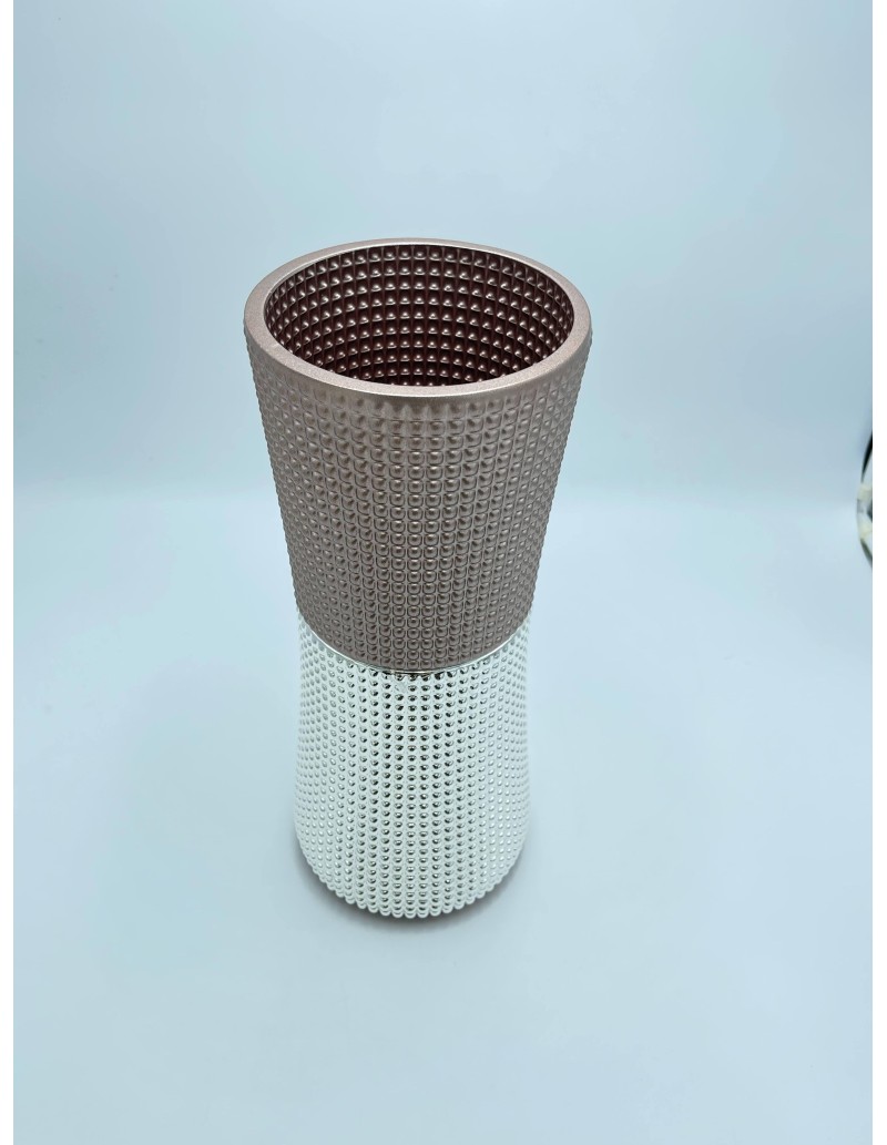 Vaso centrotavola in vetro rosa cipria e argento 999, collezione Quadri | Argenesi -ARGENESI