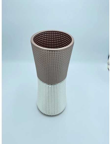 Vaso centrotavola in vetro rosa cipria e argento 999, collezione Quadri | Argenesi -ARGENESI