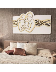 Quadro capoletto Sacra Famiglia moderno 120x60 cm a taglio laser oro e bianco | Abitarte -ABITARTE