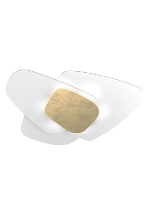 Plafoniera Strategy 63x50 cm in vetro bianco con centrale foglia oro, 6 luci E27 | Top Light -TOP LIGHT
