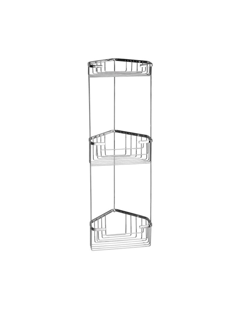 Portaoggetti angolare per doccia a 3 ripiani in acciaio inox lucido, H 61,5 cm | Gedy -GEDY
