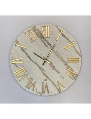 Orologio da parete Cristel Ø 80 cm in legno e parato marmo tortora e oro, oro | Abitarte -ABITARTE
