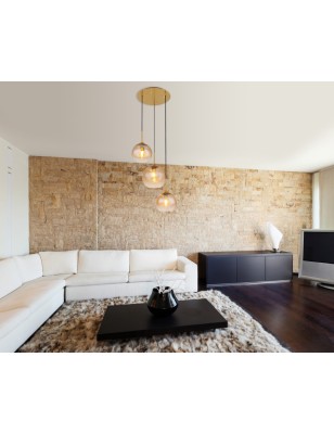 Lampada a sospensione Jamessa a 3 sfere in vetro ambra e metallo ottone satinato, E27 | Globo Lighting -GLOBO LIGHTING 2