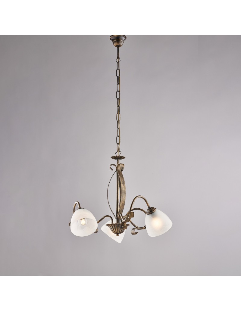 Lampadario Forgiato a 3 luci in ferro battuto marrone e oro, Ø 51 cm | Bonetti Illumina -BONETTI ILLUMINA