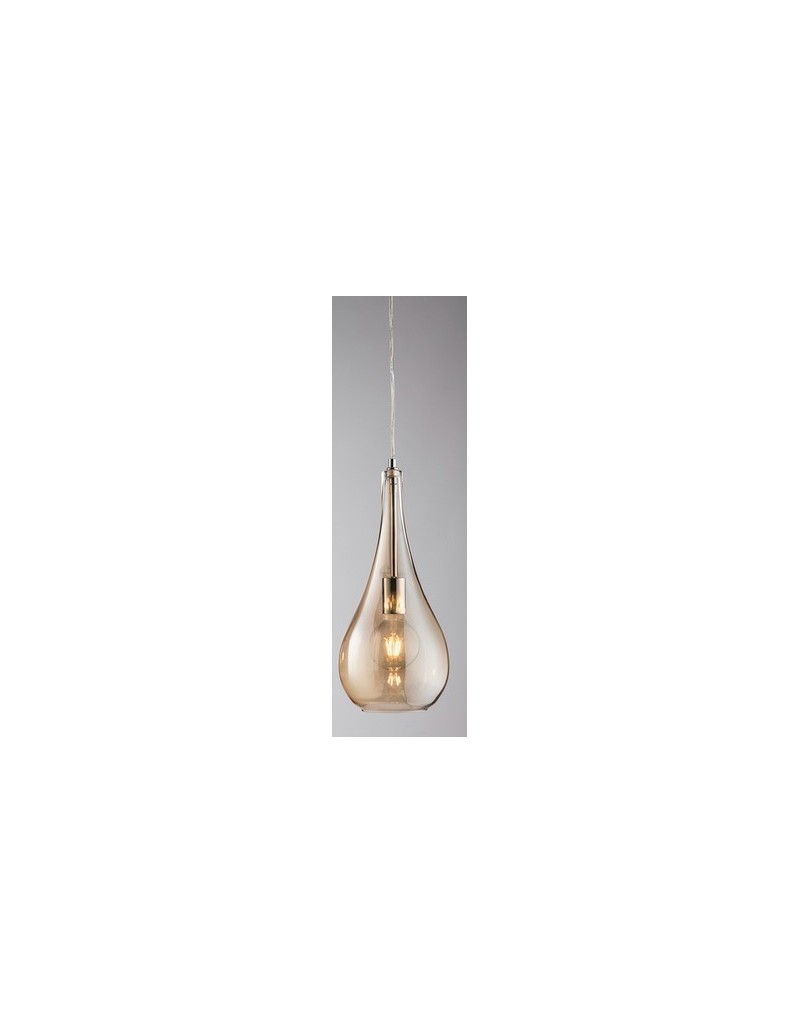 Lampada a sospensione Noemi a goccia in vetro ambra e cromo, E27 | GM Illuminazione -GM ILLUMINAZIONE