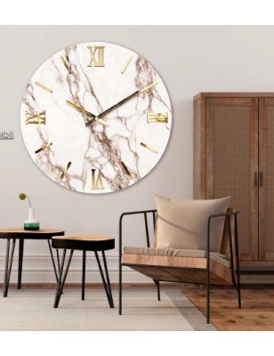 Orologio da parete Rosé Ø 60 cm effetto marmo nei toni del tortora, numeri oro | Artidea -ARTIDEA