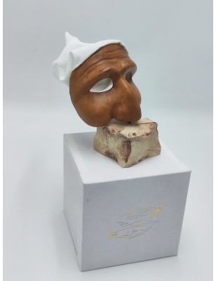 Maschera di Pulcinella terra su base beige con cappello in tessuto, con scatola | A Ciort -A CIORT