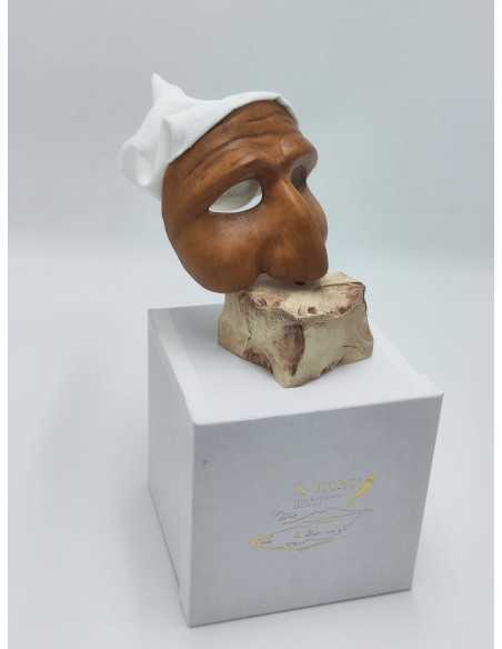 Maschera di Pulcinella terra su base beige con cappello in tessuto, con scatola | A Ciort -A CIORT