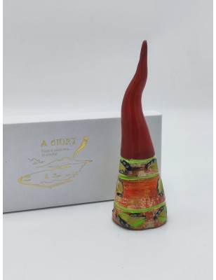 Corno rosso con sfumature smaltate multicolore in ceramica, con scatola (CDM-dec E) | A Ciort -A CIORT
