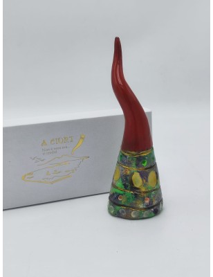 Corno rosso con sfumature smaltate multicolore in ceramica, con scatola (CDM-dec D) | A Ciort -A CIORT