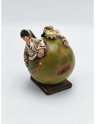 Sfera portafortuna verde con Pulcinella in ceramica dipinta a mano | A Ciort -A CIORT 2