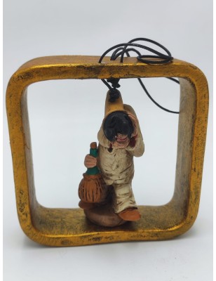 Quadretto in ceramica cornice oro con Pulcinella, da parete o appoggio | A Ciort