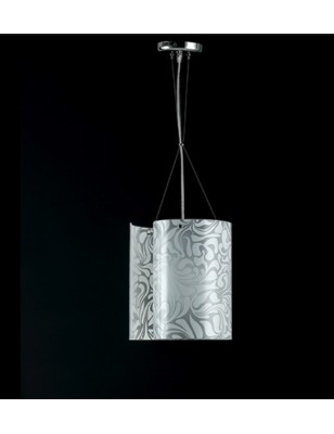 Sospensione Cartoccio Ø 26 in vetro decoro damasco marmoriz bianco, E27 | GM Illuminazione -GM ILLUMINAZIONE
