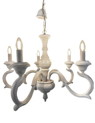 Lampadario a 5 luci lavorato a mano in metallo e legno tortora sbiancato, Ø 54 cm | Maltinti -MALTINTI