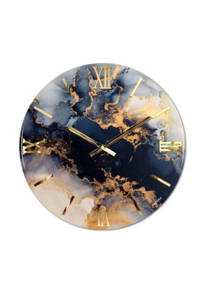 Orologio da parete Oceano Ø 60 cm effetto marmo blu e oro, numeri oro lucido | Artidea -ARTIDEA