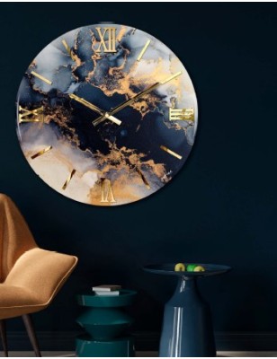 Orologio da parete Oceano Ø 60 cm effetto marmo blu e oro, numeri oro lucido | Artidea -ARTIDEA 2