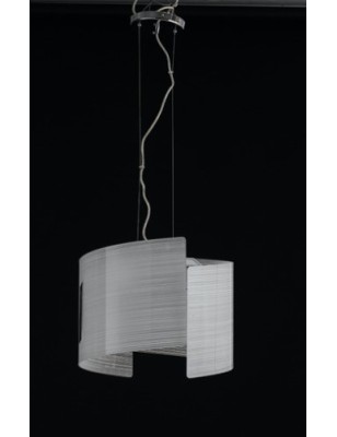 Sospensione Linea in vetro bianco a righe e metallo cromo, Ø 37 cm, E27 | GM Illuminazione -GM ILLUMINAZIONE