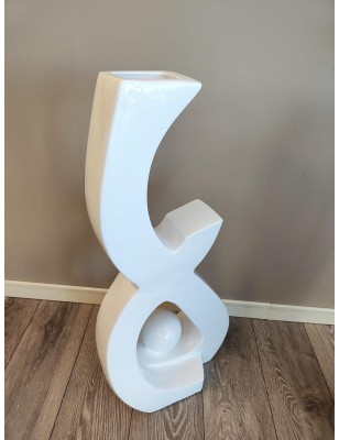 Vaso moderno in ceramica bianco lucido con sfera, H 80 cm | Profili -PROFILI