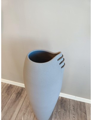 Vaso alto in ceramica grigia con dettagli in corda, H 83 cm | Profili -PROFILI