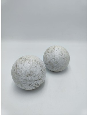 Set 2 sfere decorative in ceramica bianco striato, Ø 9 cm | Profili -PROFILI