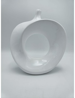 Vaso a forma di mela stilizzata in ceramica bianco lucido, H 24 cm | Profili -PROFILI