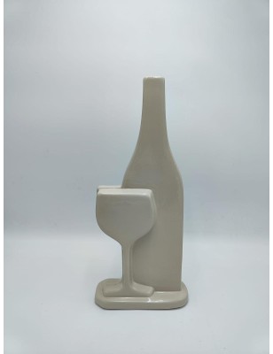 Vaso monofiore in ceramica beige a bottiglia e calice, H 35,5 cm | Profili -PROFILI