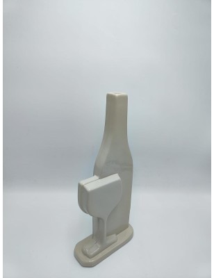 Vaso monofiore in ceramica beige a bottiglia e calice, H 35,5 cm | Profili -PROFILI 2