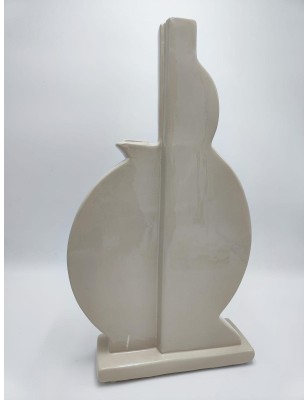 Doppio vaso monofiore in ceramica beige lucido, H 41 cm | Profili -PROFILI