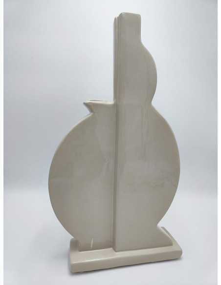 Doppio vaso monofiore in ceramica beige lucido, H 41 cm | Profili -PROFILI