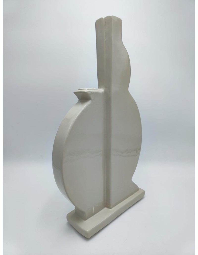 Doppio vaso monofiore in ceramica beige lucido, H 41 cm | Profili -PROFILI