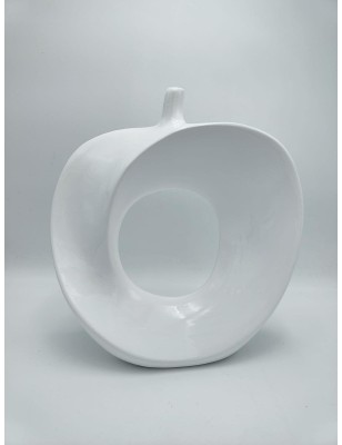 Vaso Mela stilizzata in ceramica bianco lucido, H 30,5 cm | Profili -PROFILI