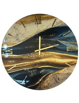 Orologio da parete Onde Ø 60 cm in resina effetto marmo blu e oro, numeri oro | Artidea -ARTIDEA
