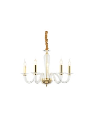 Lampadario Schubert a 5 luci in cristallo con finiture oro e copricatena, Ø 63 cm | Leolux -LEOLUX