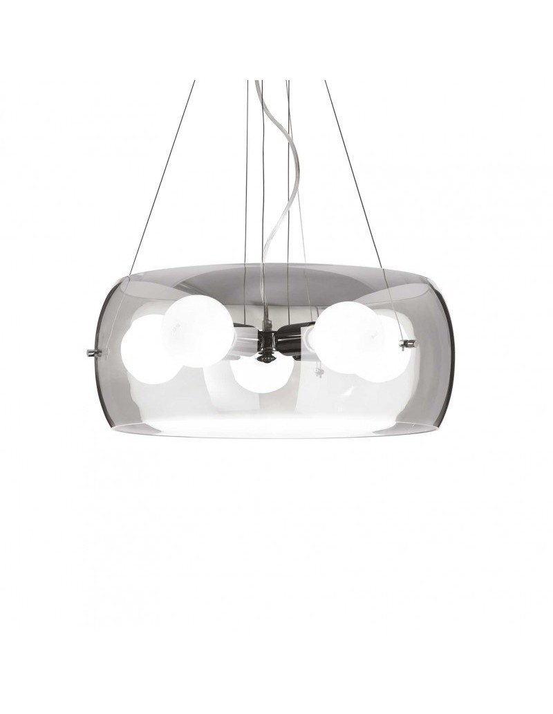 Sospensione Audi-10 SP5 Ø 48,5 in vetro soffiato fumè e metallo cromato, 5 x E27 | Ideal Lux -IDEAL LUX