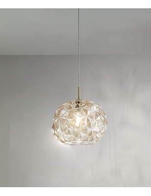 Sospensione geometrica Ø 35 in vetro ambra con montatura oro bronzato, E27 | Perenz -PERENZ