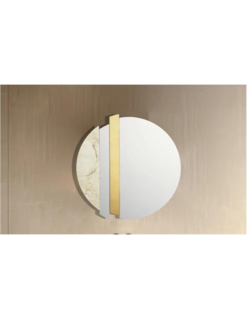Specchio tondo Kevin 100 cm con cornice marmo laminato avorio e legno foglia oro | Abitarte -ABITARTE