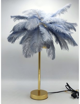 Lampada da tavolo in metallo oro con piume grigie, Ø 55 cm, H 60 cm, E27 | Mauro Ferretti -MAURO FERRETTI