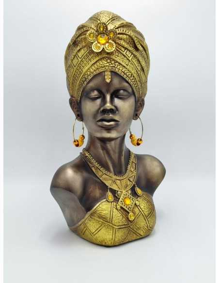 Scultura etnica Mumbasa, regina Masai con turbante oro in resina, H 39,5 cm | Mauro Ferretti -MAURO FERRETTI