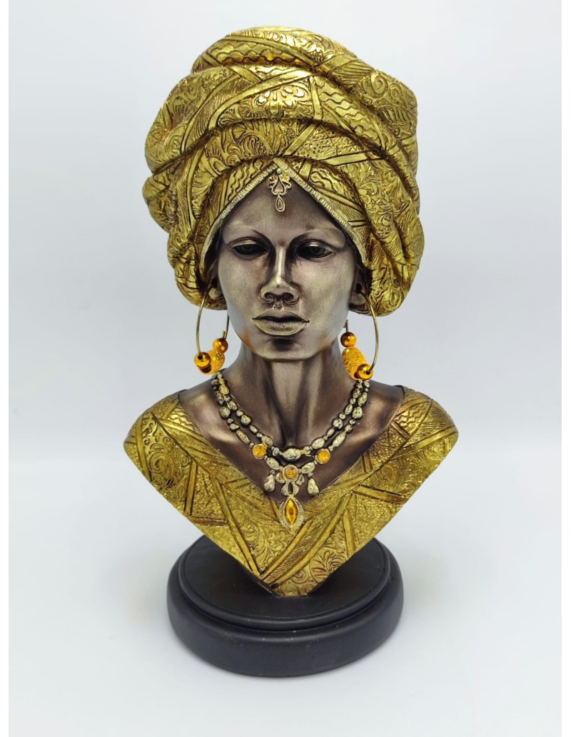 Scultura etnica Nairobi, regina Masai con turbante oro in resina, H 38 cm | Mauro Ferretti -MAURO FERRETTI