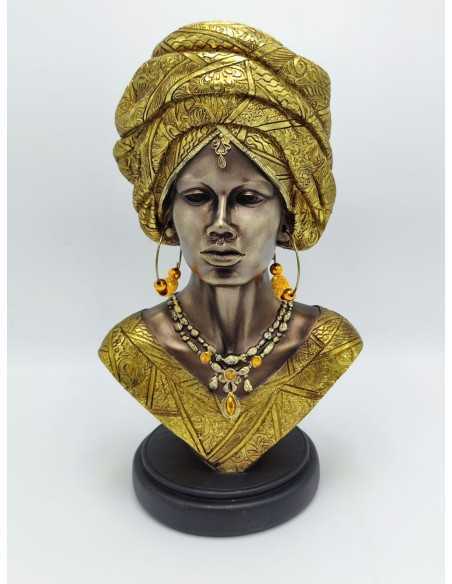 Scultura etnica Nairobi, regina Masai con turbante oro in resina, H 38 cm | Mauro Ferretti -MAURO FERRETTI