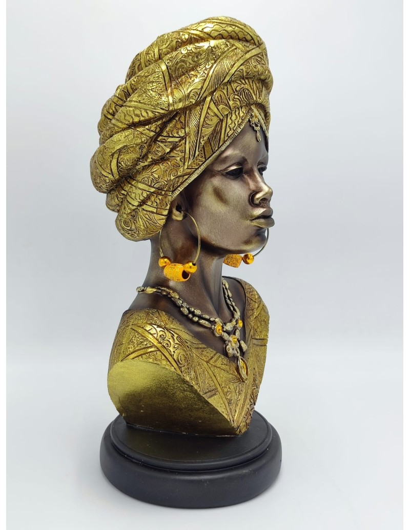 Scultura etnica Nairobi, regina Masai con turbante oro in resina, H 38 cm | Mauro Ferretti -MAURO FERRETTI