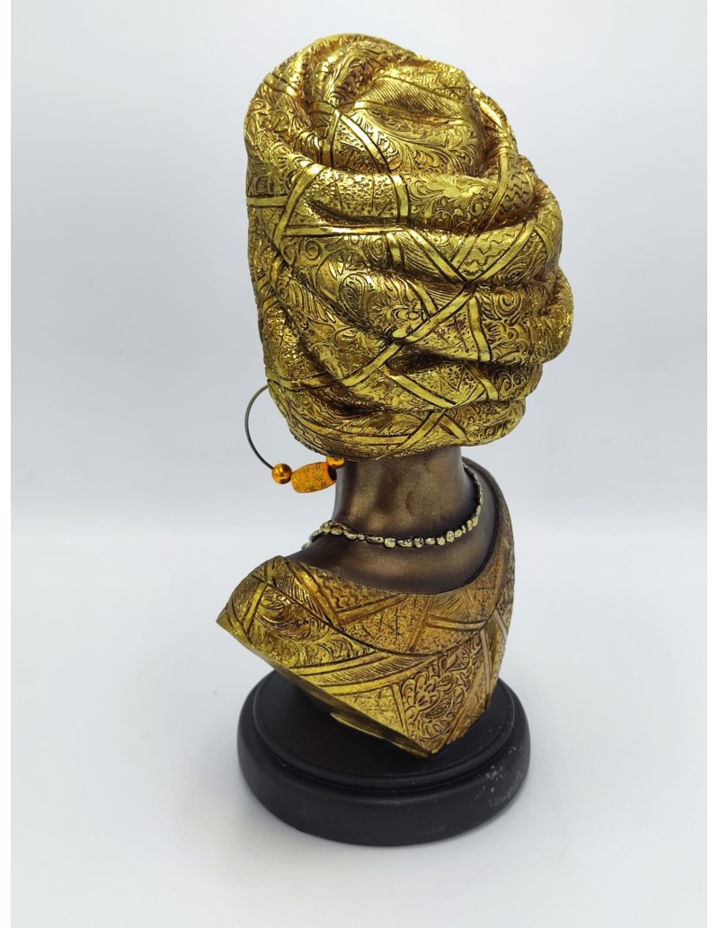 Scultura etnica Nairobi, regina Masai con turbante oro in resina, H 38 cm | Mauro Ferretti -MAURO FERRETTI