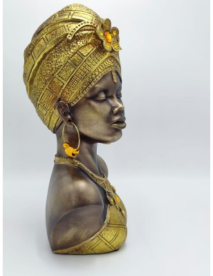 Scultura etnica Mumbasa, regina Masai con turbante oro in resina, H 39,5 cm | Mauro Ferretti -MAURO FERRETTI 2