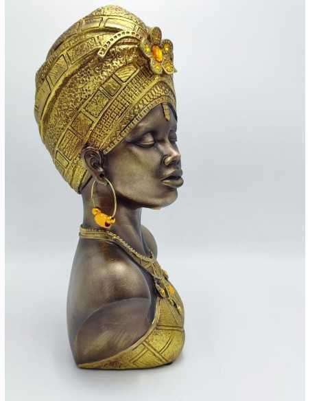 Scultura etnica Mumbasa, regina Masai con turbante oro in resina, H 39,5 cm | Mauro Ferretti -MAURO FERRETTI