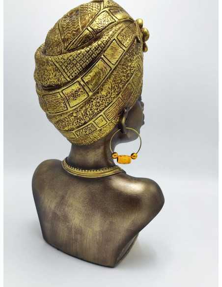 Scultura etnica Mumbasa, regina Masai con turbante oro in resina, H 39,5 cm | Mauro Ferretti -MAURO FERRETTI
