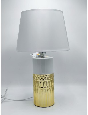 Lampada da tavolo Glam Elegant bianca e oro con paralume, Ø 30 cm, H 48,5 cm | Mauro Ferretti -MAURO FERRETTI