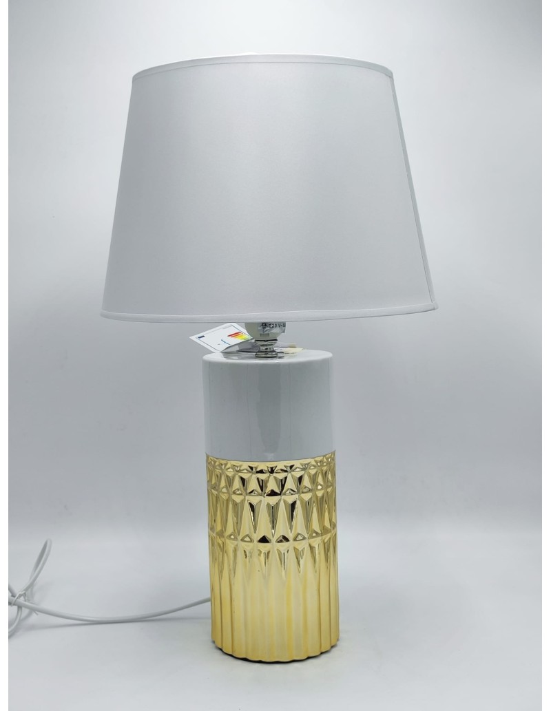 Lampada da tavolo Glam Elegant bianca e oro con paralume, Ø 30 cm, H 48,5 cm | Mauro Ferretti -MAURO FERRETTI