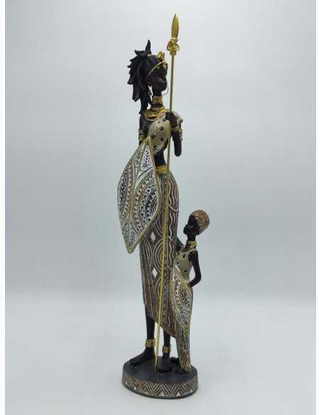 Scultura etnica Masai con figlio in resina, H 46 cm | Mauro Ferretti -MAURO FERRETTI