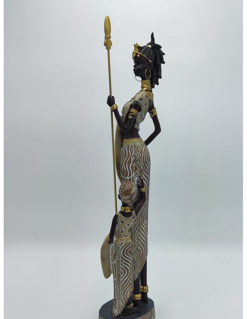Scultura etnica Masai con figlio in resina, H 46 cm | Mauro Ferretti -MAURO FERRETTI